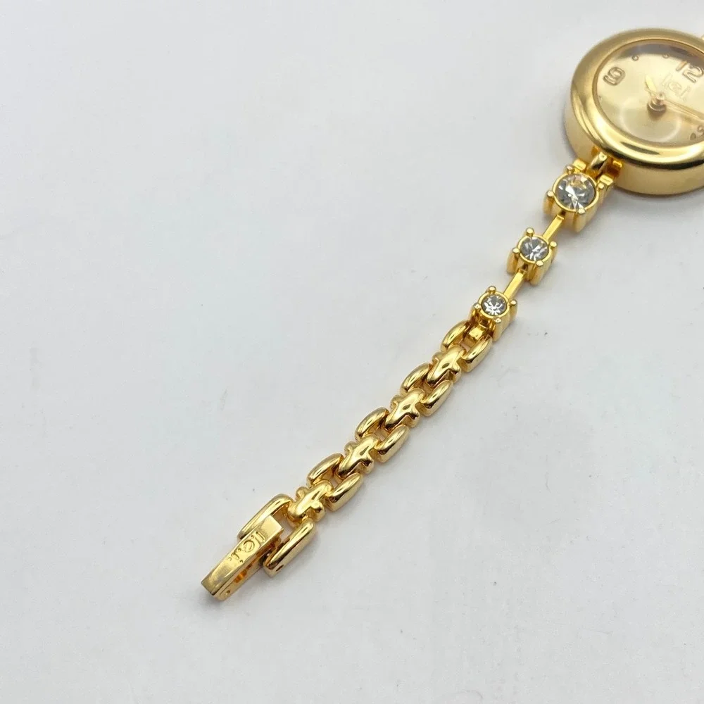 Lei Women's Watch Tennis Bracelet Gold Tone 23mm Crystals New Battery SMALL 6
